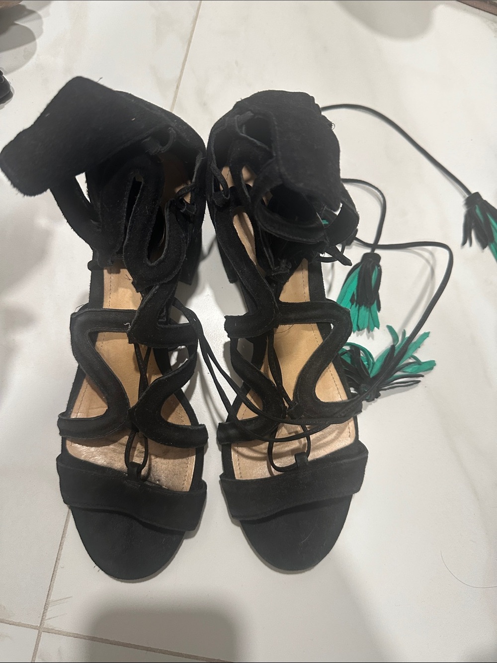 Schutz Black Lace-Up Women's Heeled Sandals